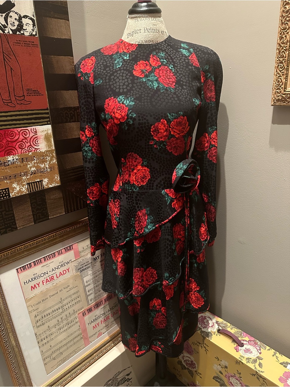 Vtg Albert Nipon Silk Ruffled Rose Dress EXQUISITE!!